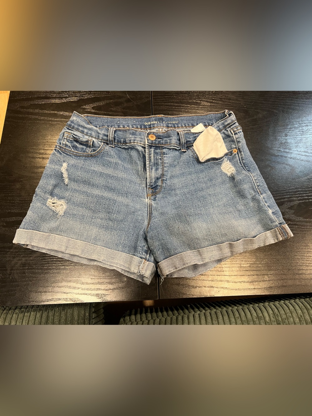 Old Navy Light Blue Distressed Roll-Cuff Denim Shorts